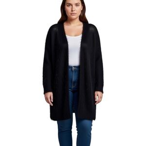 PICADILLY FASHION Fuzzy Open Front Long Black Cardigan Sweater
